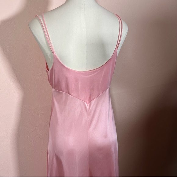 Vintage 60 70 Mod Minimalist Pink Satin Feminine Long Slip Dress - Picture 14 of 16